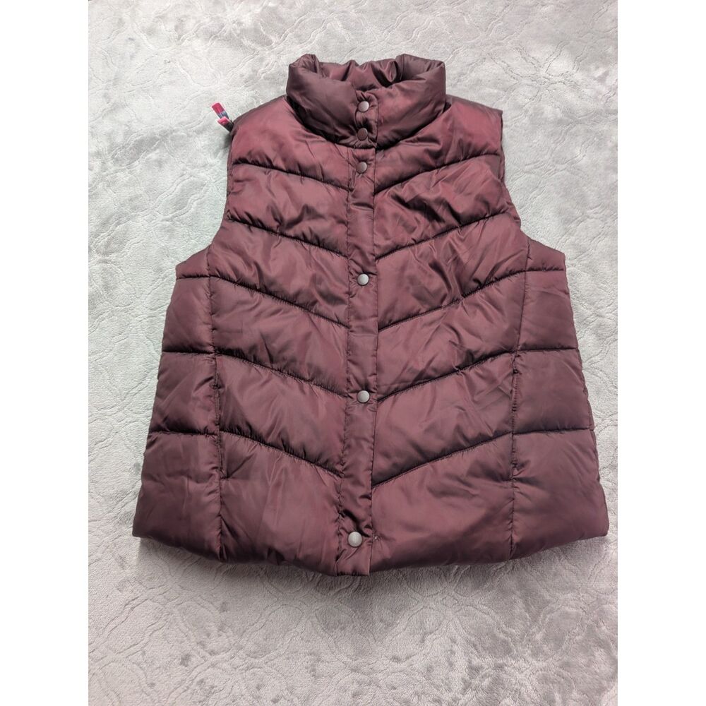 Giordano Womens M Burgundy Puffer Vest Quilted Snap Front Gorpcore Outdoor